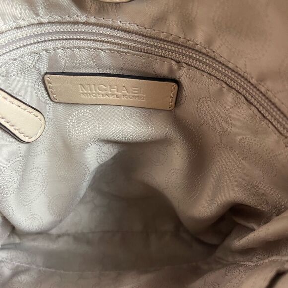 Michael Kors Monogram brown coated canvas tan leather trim small crossbo… - Picture 10 of 15